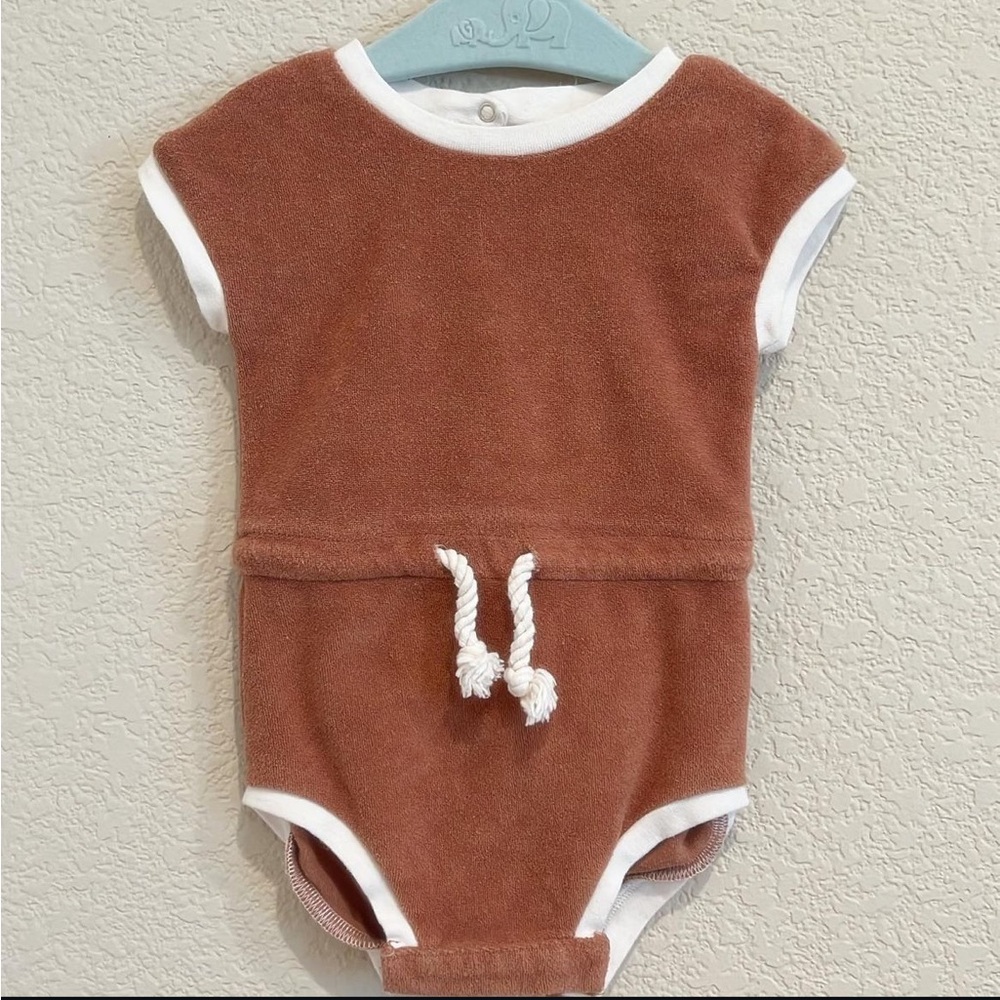 Quincy Mae Brown Terry One-Piece with White Trim